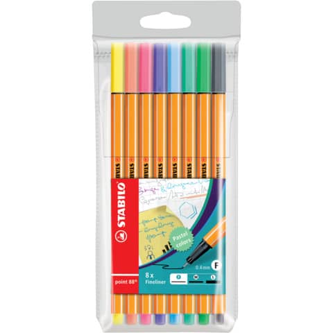 Fineliner Stabilo Point 88 0,4 mm assort astuccio da 8 - 88/8-01