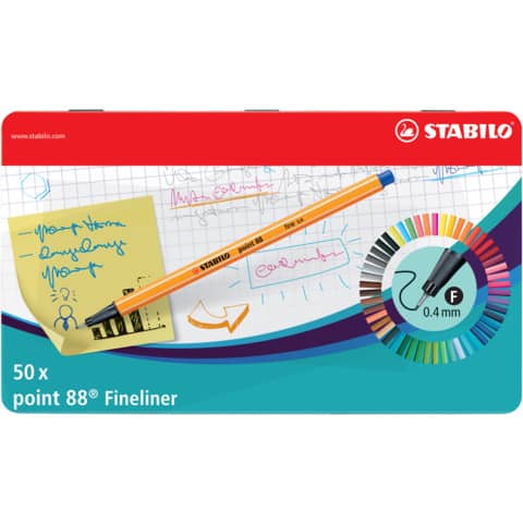 Fineliner Stabilo Point 88 0,4 mm assort scatola in metallo da 50 - 8850-6