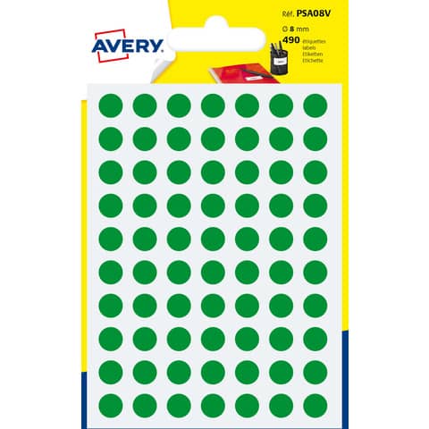 Etichette rotonde colorate AVERY verde ? mano - bustina da 7 fogli - PSA08V