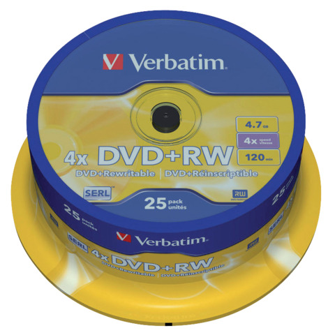 DVD+RW Verbatim 4x 4.7 GB in confezione da 25 dvd+rw - 43489