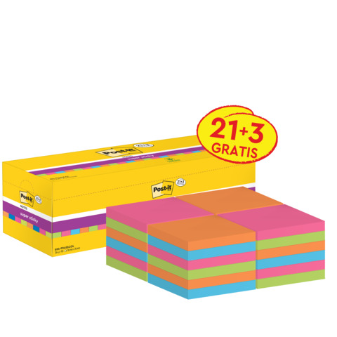 Foglietti Post-it? Super Sticky 76x76 mm 21+3 blocchetti GRATIS - 654-P24SSCOL-EU