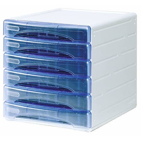 Cassettiera 6 cassetti ARDA OLIVIA polis grigio/azzurro trasparente - TR13G6PBL