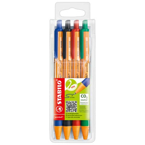 Penna a sfera a scatto Stabilo Pointball astuccio da 4 - 6030/4
