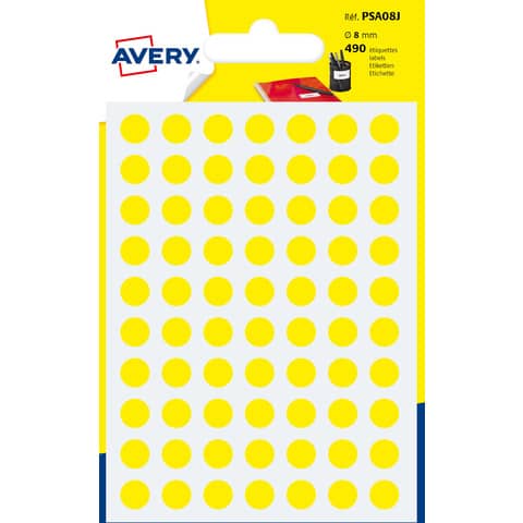 Etichette rotonde colorate AVERY giallo  mano - bustina da 7 fogli - PSA08J