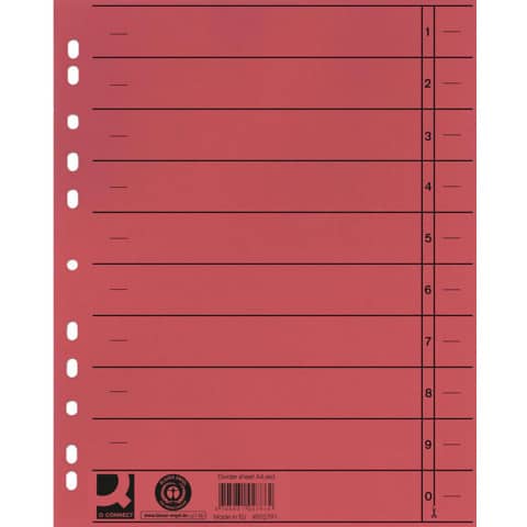 Separatore per archivio con perforazione rosso conf. da 100 - KF02791
