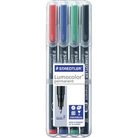 Penne a punta sintetica Staedtler Lumoco astuccio da 4 pezzi - 318 WP4