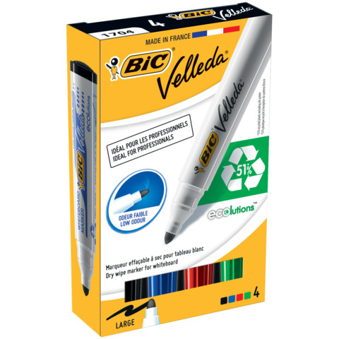 Marcatori per lavagne bianche BIC Velled assortiti astuccio da 4 - 904941