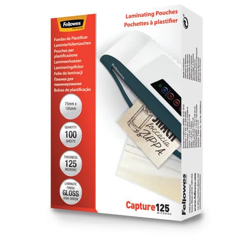 Pouches per plastificatrici Fellowes Sta 2x125 ?m 75x105 mm Conf. 100 pz 5306901