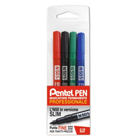 Marcatore permanente Pentel N50 Slim pun 4 pezzi - 0022066