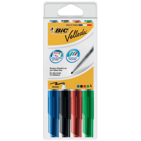 Marcatori per lavagne bianche BIC Velled assortiti - astuccio da 4 - 503842