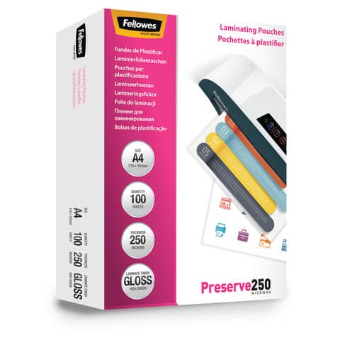 Pouches per plastificatrici Fellowes Sta 2x250 ?m - A4 - Conf. 100 pezzi 5401802
